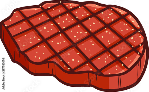 Funny and yummy steak meat in cartoon style