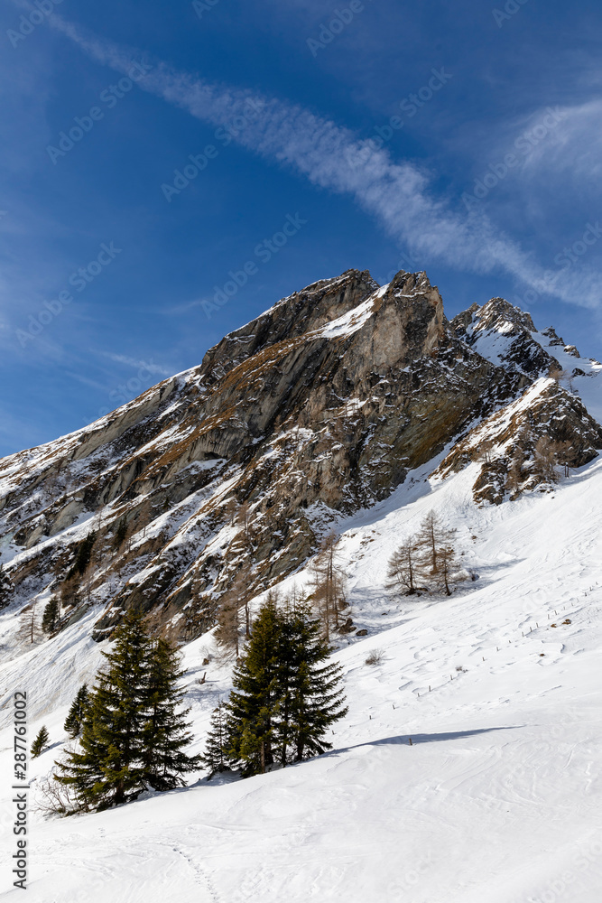 Alpine mountain side in winter
