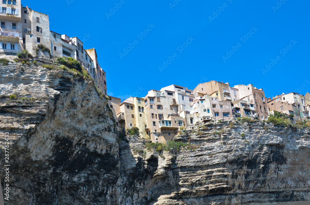 Bonifatio, a town at the southend of Corsica, France, built up on a high, steep border of a cliff.