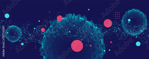 Abstract sphere background with plexus effect. 3D surface.