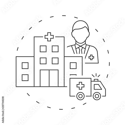 Ambulance car and clinic center with doctor avatar