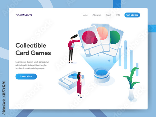 Landing page template of Collectible Card Games Isometric Illustration Concept. Modern design concept of web page design for website and mobile website.Vector illustration EPS 10