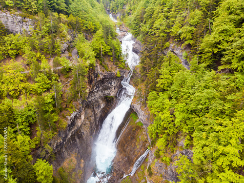 Aerial view. Ordesa and Monte Perdido national park.Aragon.Spain. Waterfall in ordesa