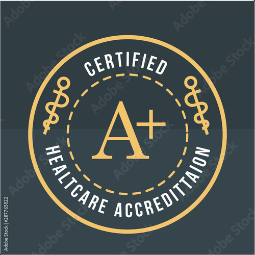 healthcare accreditation round stamp gold vector illustration
