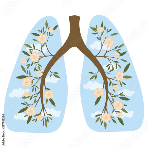 Human lungs. Respiratory system. Healthy lungs. Light in the form of a tree. Line art. Drawing by hand. Medicine.