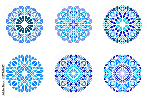 Stone mandala logo set - abstract geometrical round vector designs from curved shapes