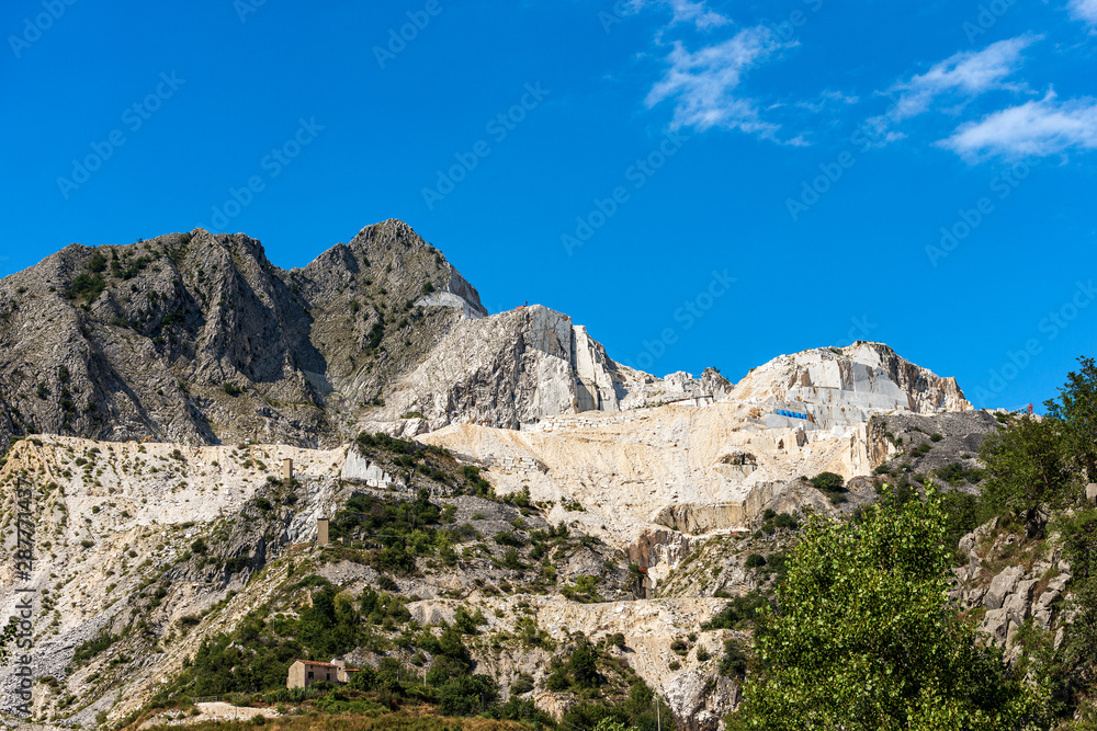 White Carrara marble quarry in the Apuan Alps (Alpi Apuane). Tuscany, Italy, Europe