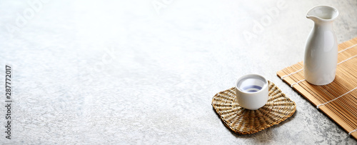 japanese sake oriental drink style on the table,copy space