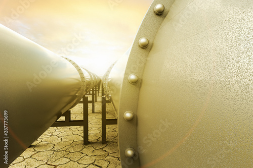 3D rendering of a pipeline over a dry land in the desert