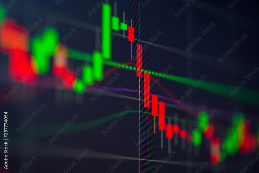 Candlestick chart from stock market on screen Candlestick chart from stock market on screen