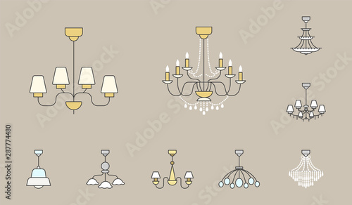 Chandelier Icons Set - Vector colored silhouettes vintage and luxury chandelier photo