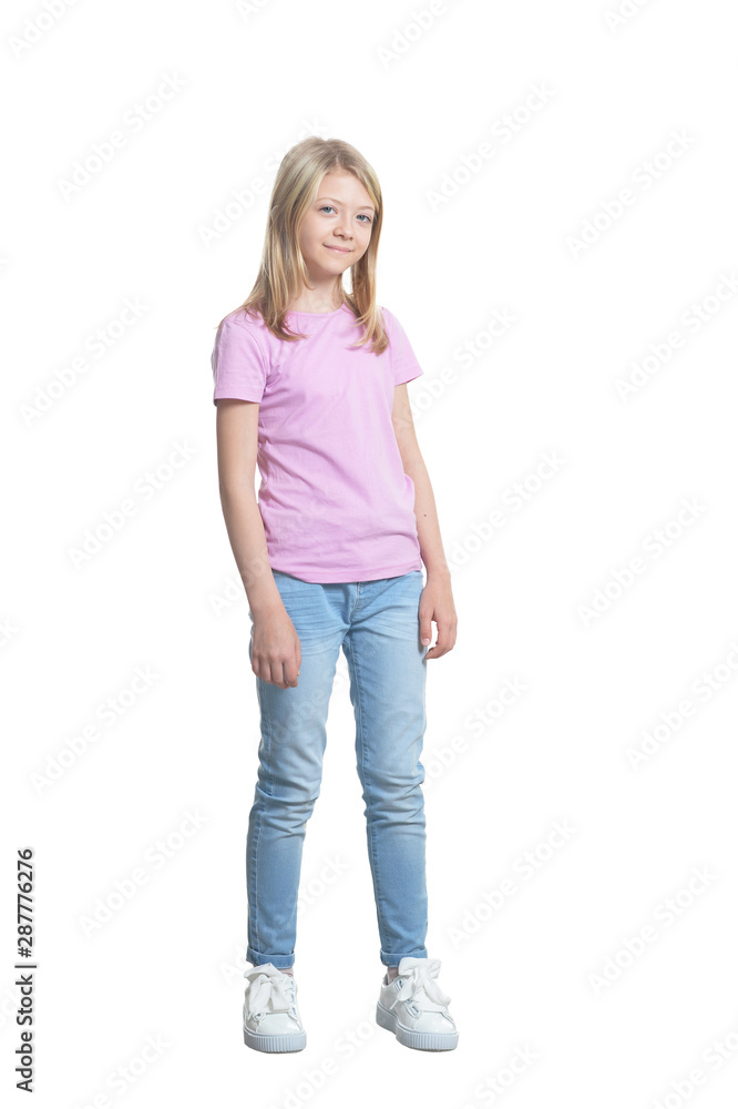 Cute little girl posing on white background Cute little girl posing on white background