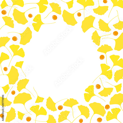 Yellow ginkgo leaves and berries background illustration on white