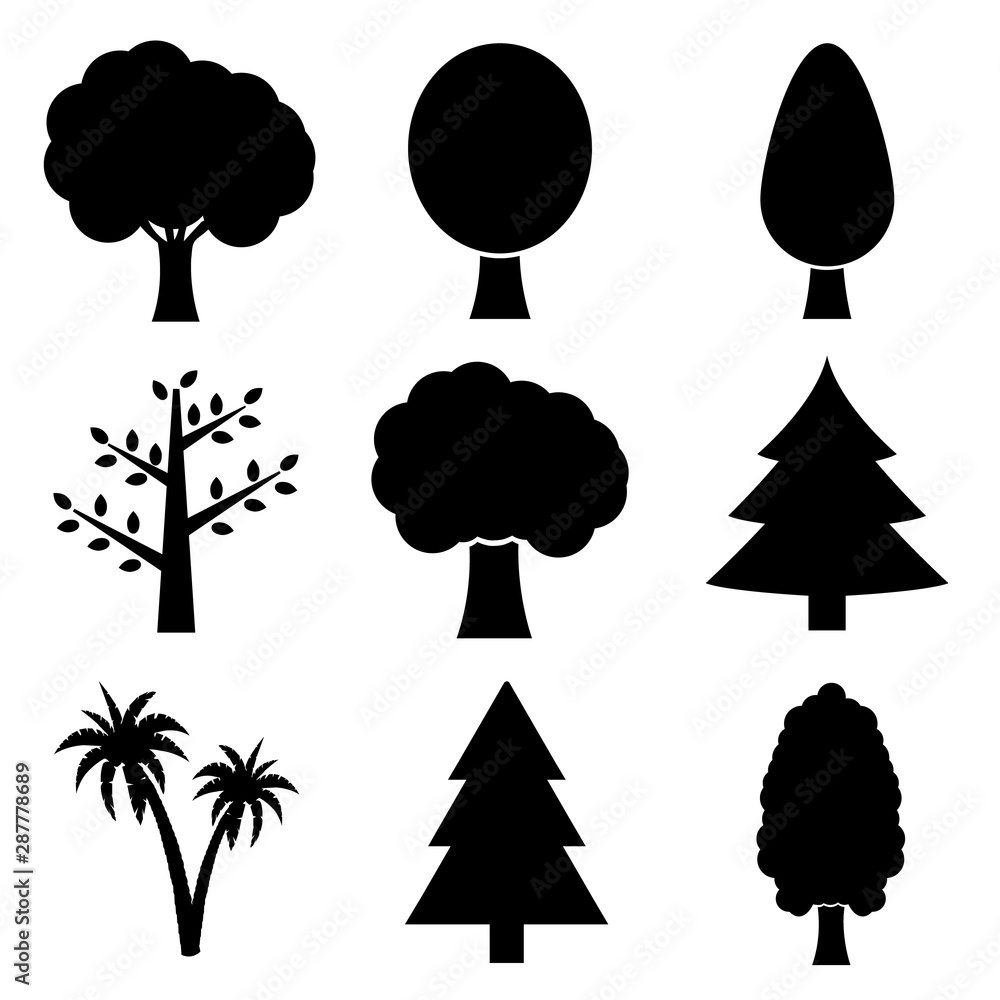 Tree icon set logo isolated on white background Tree icon set logo isolated on white background