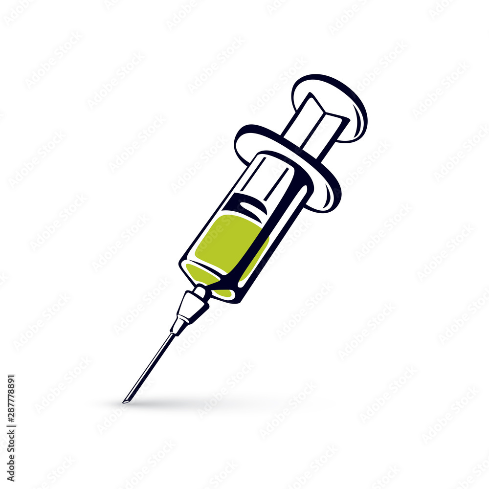 Vector illustration of disposable syringe isolated on white background. Get your flu shot marketing theme Vector illustration of disposable syringe isolated on white background. Get your flu shot marketing theme