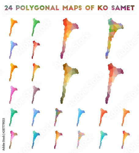Set of vector polygonal maps of Ko Samet. Bright gradient map of island in low poly style. Multicolored Ko Samet map in geometric style for your infographics.