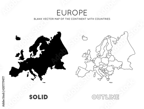 Europe map. Blank vector map of the Continent with countries. Borders of Europe for your infographic. Vector illustration.