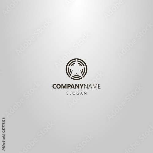 black and white simple vector flat art logo of a striped circle with a negative space star inside