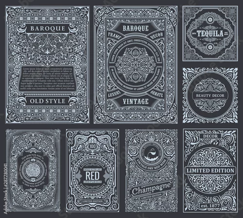 Obraz Vintage wektor zestaw kart retro. Szablon karty z pozdrowieniami obramowanie lub zaproszenie