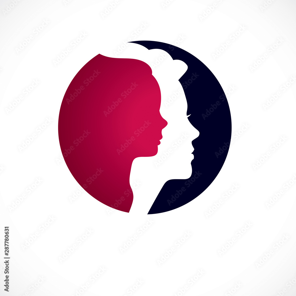 Psychology, mental health vector design, created with woman head profile and little child girl inside, inner child concept, origin of human individuality and psychic problems. Therapy and analysis.