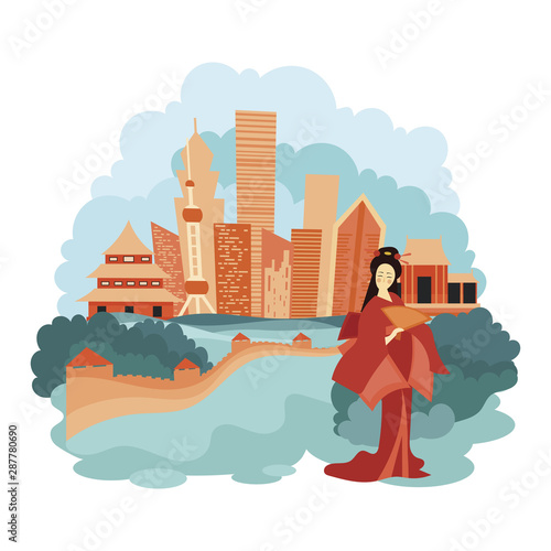 Landscape Beijing. Cartoon illustration of the sights of China. Vector drawing for travel agency.