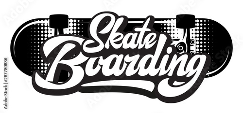 Stylish calligraphic inscription - skateboarding. Vector monochrome illustration