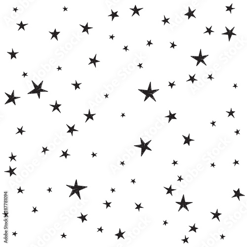 Set of cute hand drawn star. Abstract vector background with black starry.