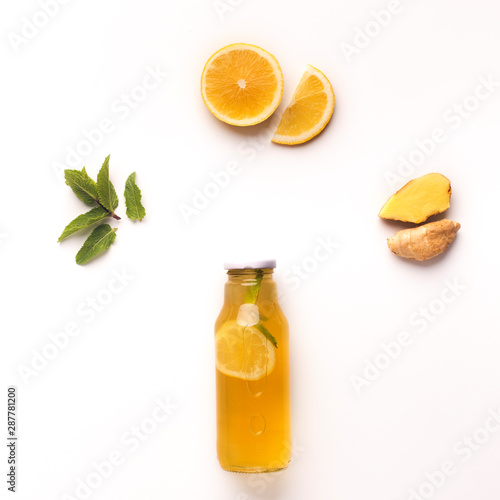 Mint, lemon and ginger mix isolated on white background