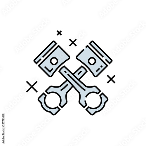 Pistons line icon. Crossed con rods symbol. Motor car engine sign. Auto repair graphic. Vehicle parts service emblem. Vector illustration.