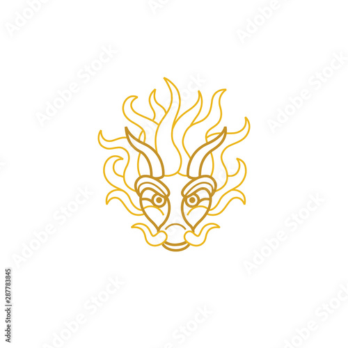 Illustration of a head Gold Dragon in a lineart style. photo