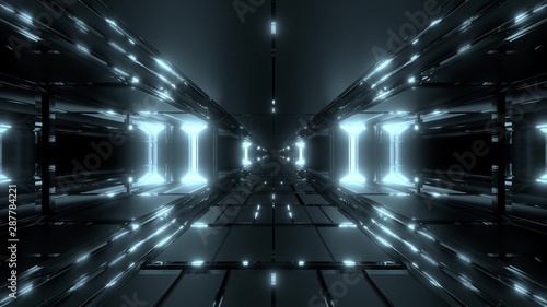Fototapeta Naklejka Na Ścianę i Meble -  futuristic sci-fi tunnel with nice shine and reflections 3d rendering wallpaper background