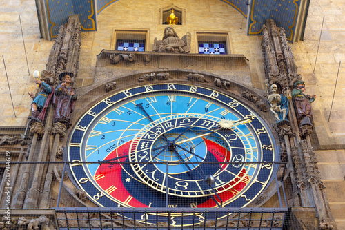 Photography Prague medieval astronomical clock (Orloj) on Old Town Hall tower, Prague, Czech
