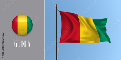 Guinea waving flag on flagpole and round icon vector illustration