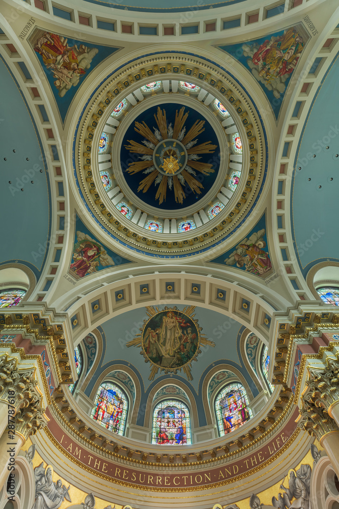 Inner dome and ceiling of the historic Cathedral of St. Patrick of Harrisburg, Pennsylvania