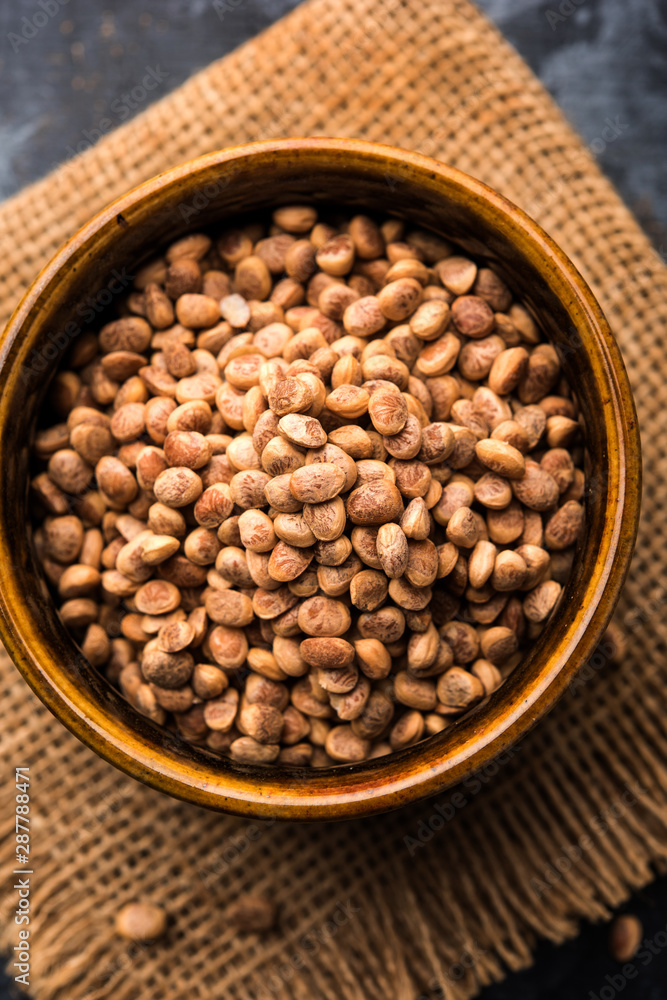 Indian charoly / Buchanania lanzan / Almondette kernel seeds in a bowl or pile. selective focus Indian charoly / Buchanania lanzan / Almondette kernel seeds in a bowl or pile. selective focus