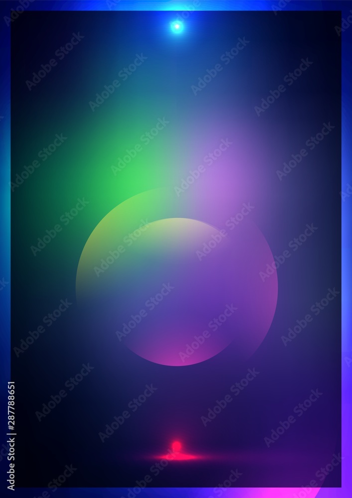 Modern abstract vector background template or Wallpaper on a dark glowing background. Round shapes, luminous elements. Abstract background for brochure, card, flyer, poster, cover. Vector illustration