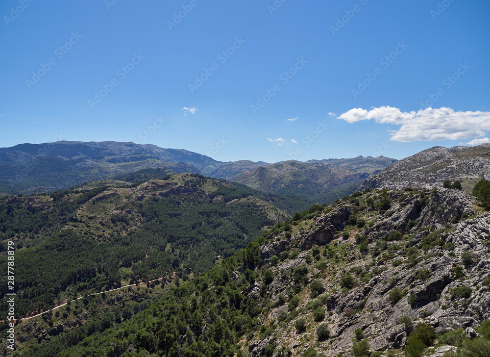 Looking east from the Del Guarda Forestal Viewpoint at the Mountains and Ridgelines of the Sierra de Las Nieves National Park in Andalucia.