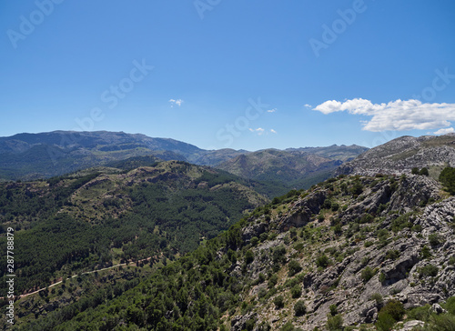 Looking east from the Del Guarda Forestal Viewpoint at the Mountains and Ridgelines of the Sierra de Las Nieves National Park in Andalucia.