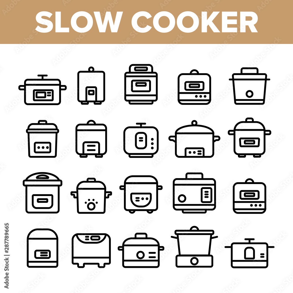 Slow Cooker Elements Collection Vector Icons Set Thin Line. Different Cooker Kitchenware Concept Linear Pictograms. Modern Cooking Food Equipment And Gadgets Monochrome Contour Illustrations Slow Cooker Elements Collection Vector Icons Set Thin Line. Different Cooker Kitchenware Concept Linear Pictograms. Modern Cooking Food Equipment And Gadgets Monochrome Contour Illustrations