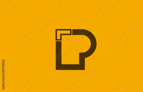 Fototapeta Naklejka Na Ścianę i Meble -  yellow brown line alphabet letter p for company logo icon