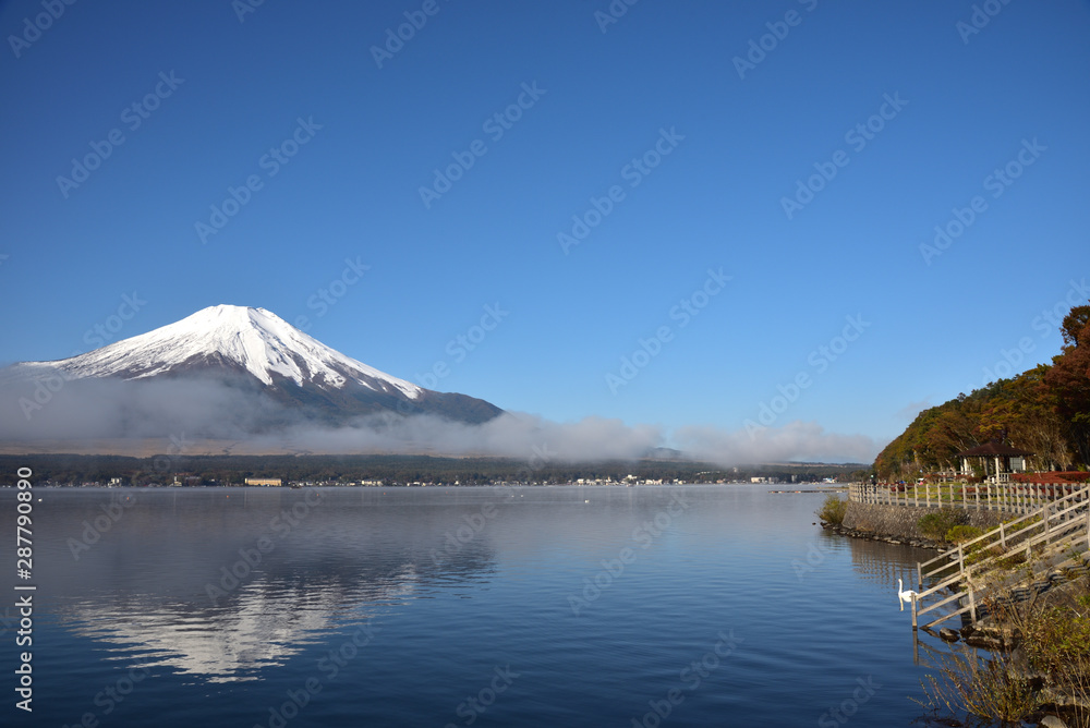 Mt. Fuji and blue sky and lake