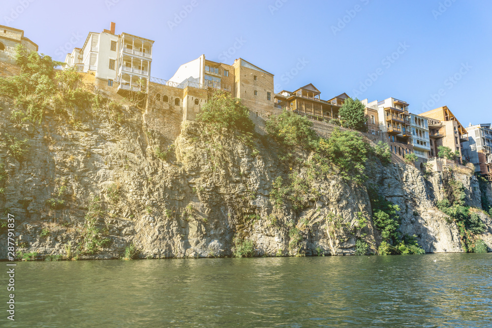 View of the old city of Tbilisi from the water, Kura River