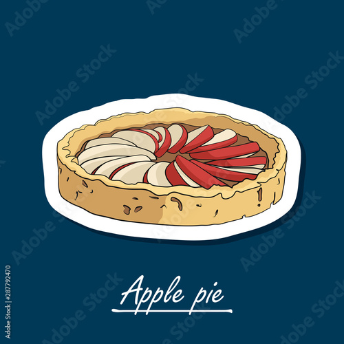 Hand-drawn apple pie. Colorfull illustration of dessert.