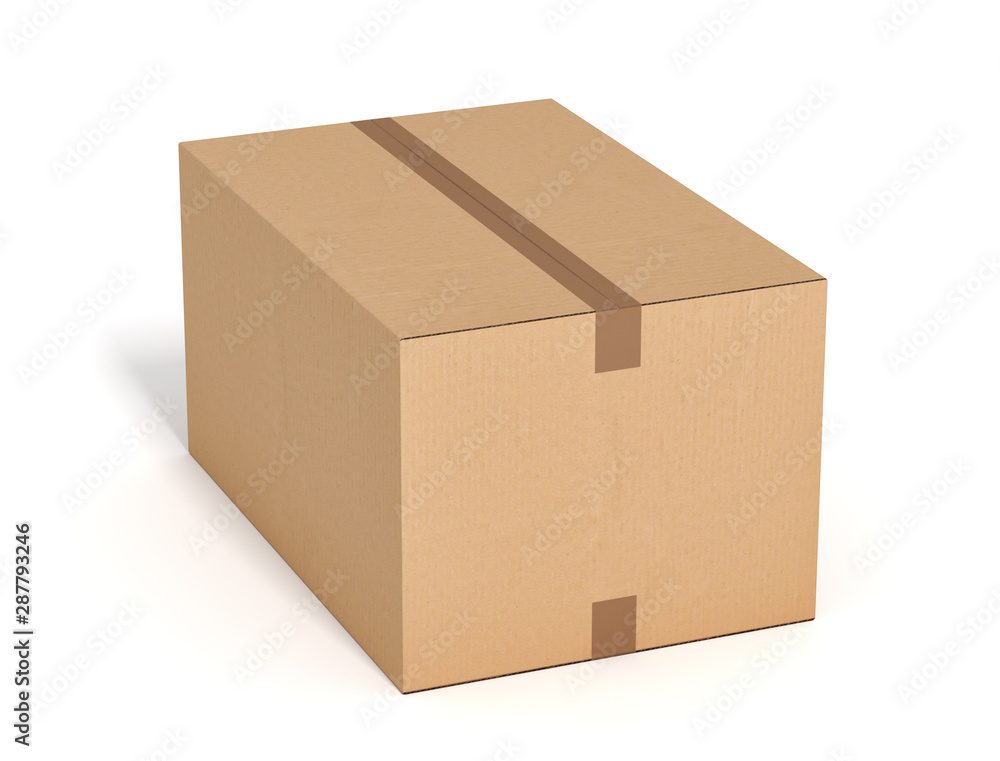 Fototapeta premium closed cardboard box on white backgroaund 3d rendering