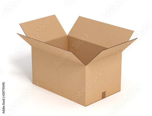 open cardboard box on white backgroaund 3d rendering