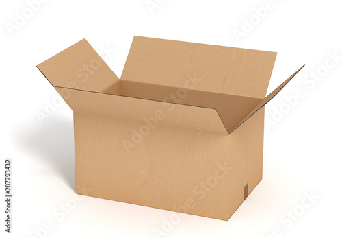 open cardboard box on white backgroaund 3d rendering