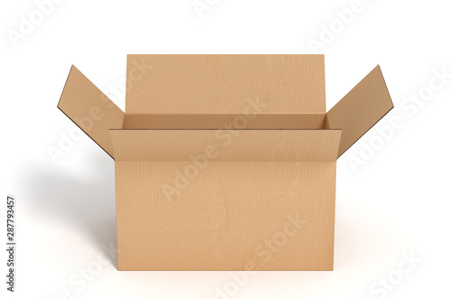 open cardboard box on white backgroaund 3d rendering