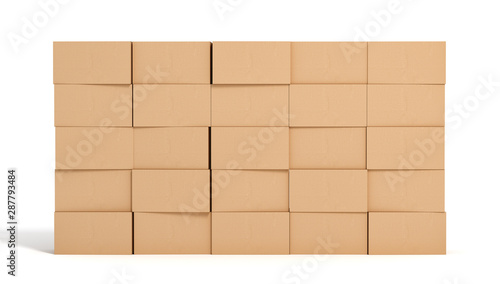 wall of cardboard box on white backgroaund 3d rendering