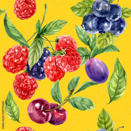 Fototapeta Naklejka Na Ścianę i Meble -  Pattern design with red and purple fruits, contrast color  illustration design template
