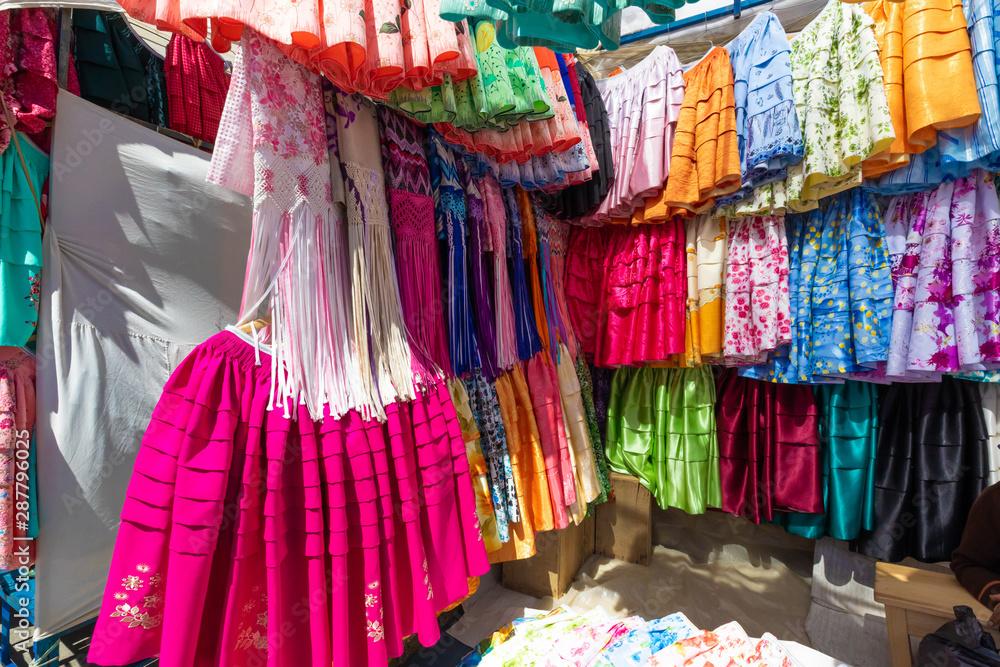 Bolivia La Paz traditional colorful skirts